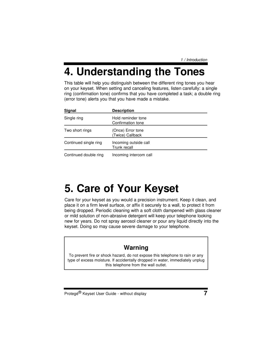 Sprint Nextel 699030 manual Understanding the Tones, Care of Your Keyset 