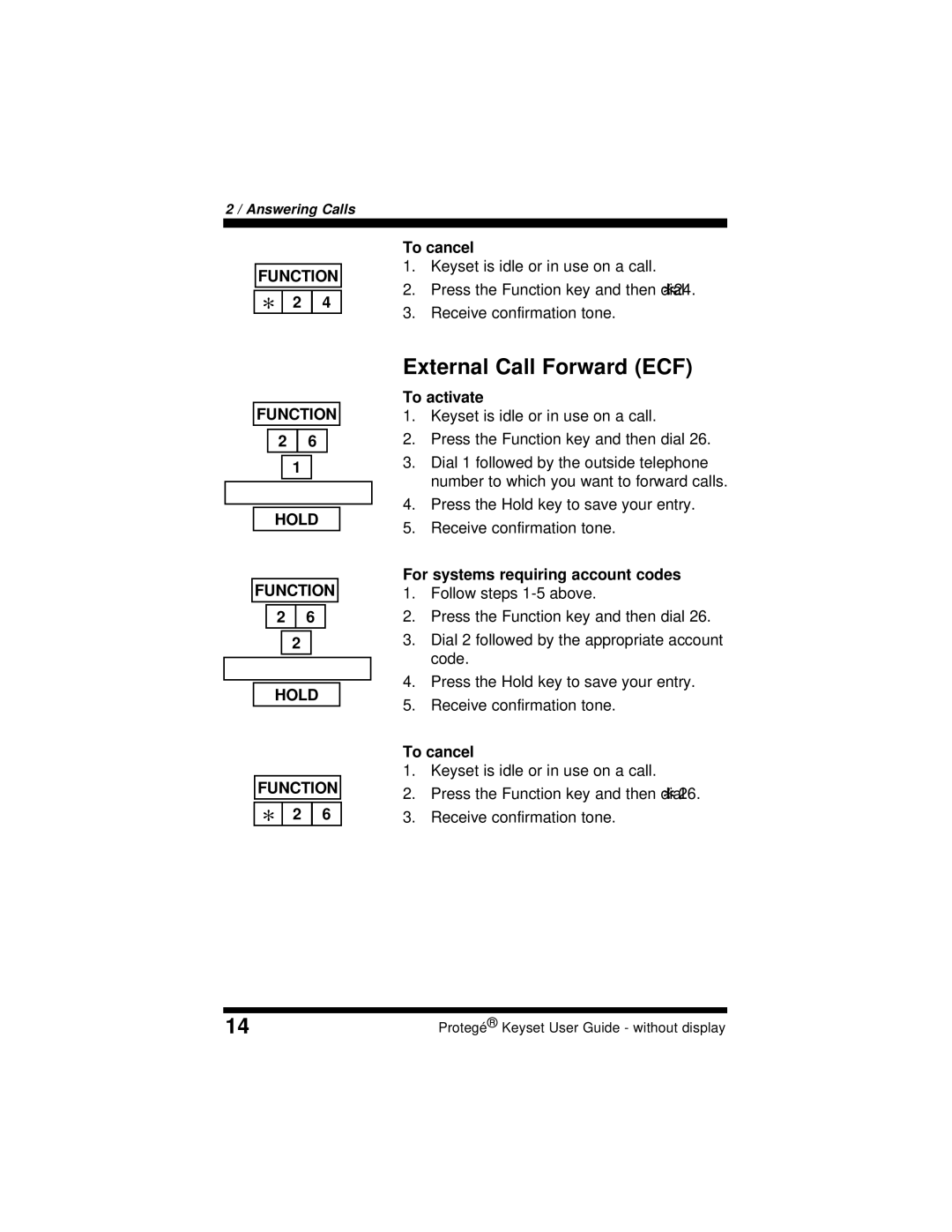 Sprint Nextel 699030 manual External Call Forward ECF, For systems requiring account codes 