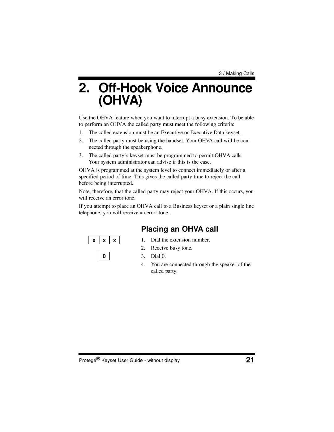 Sprint Nextel 699030 manual Off-Hook Voice Announce Ohva, Placing an Ohva call 