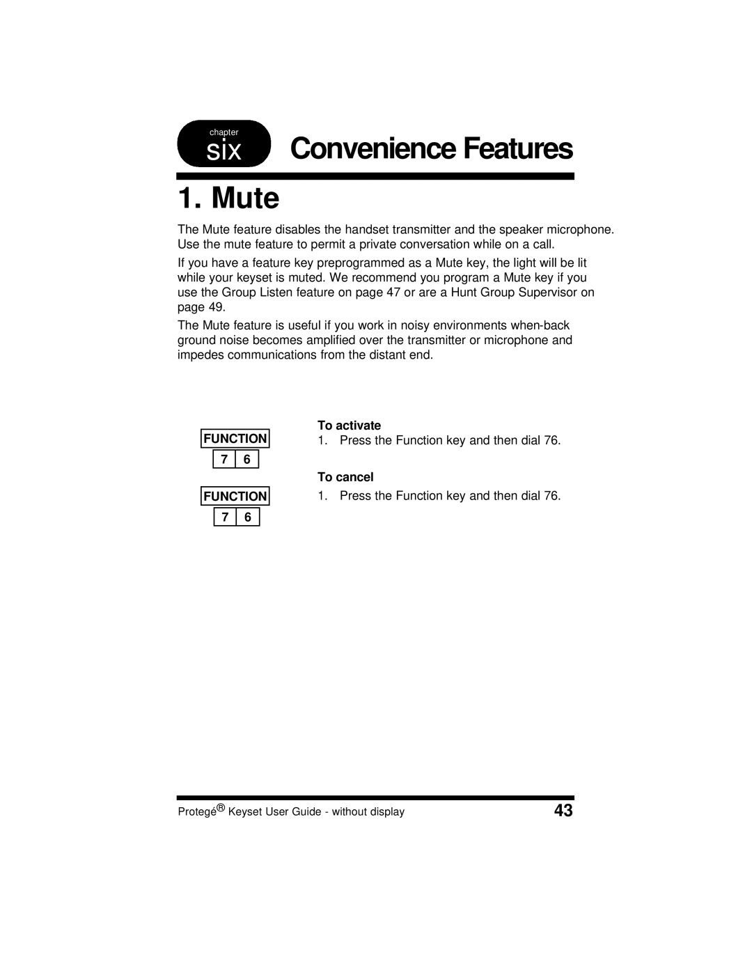 Sprint Nextel 699030 manual Convenience Features Mute, To activate 