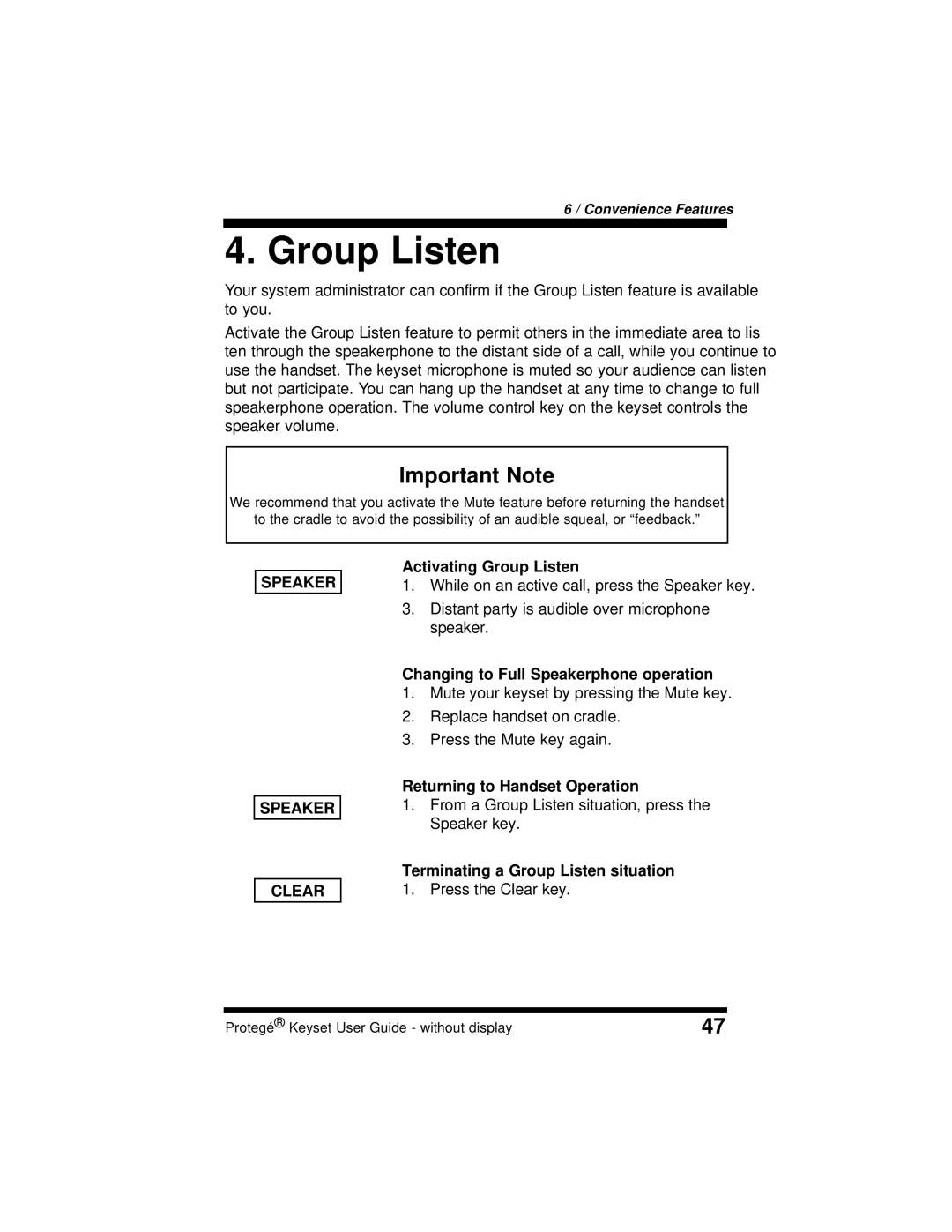 Sprint Nextel 699030 manual Group Listen, Important Note 