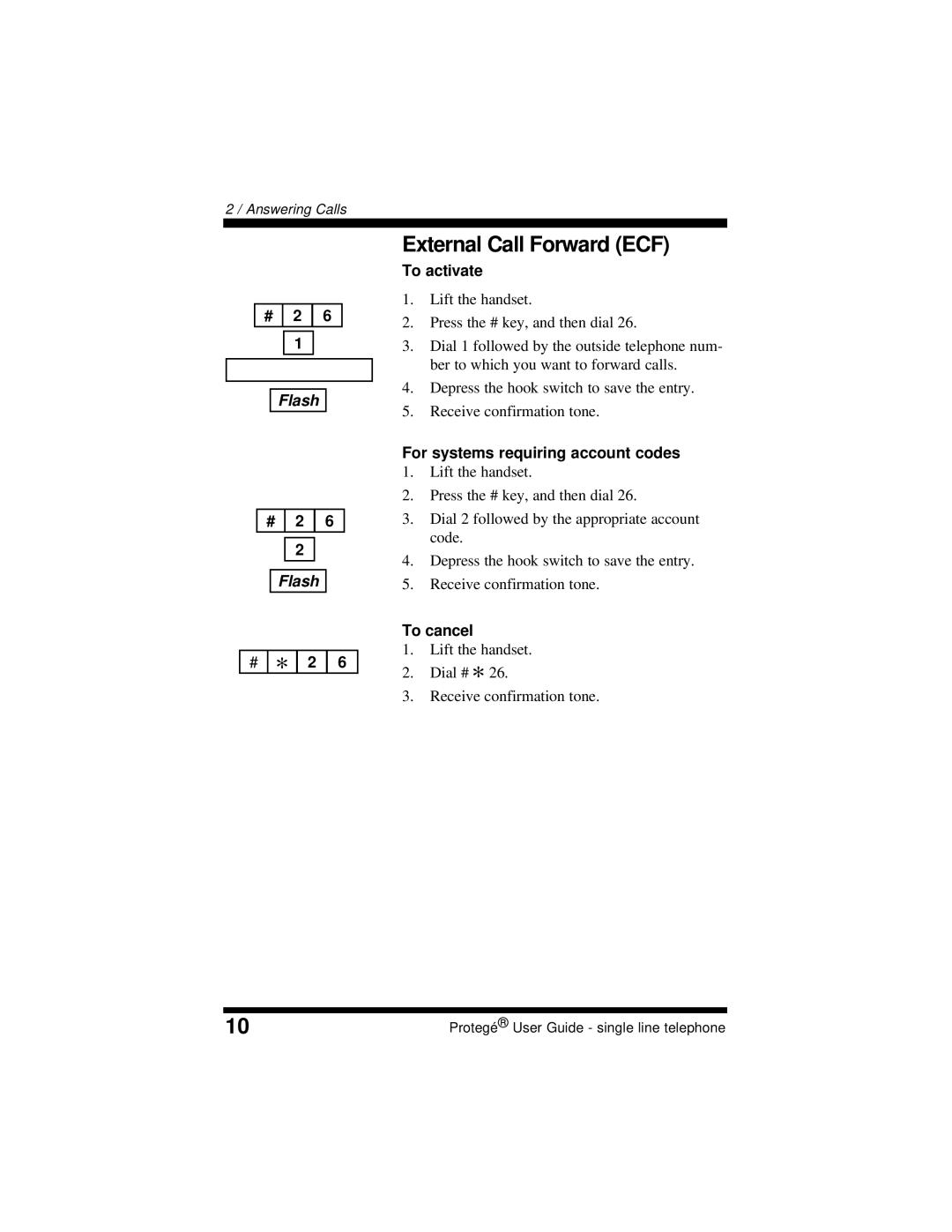 Sprint Nextel 699031 manual External Call Forward ECF, For systems requiring account codes 