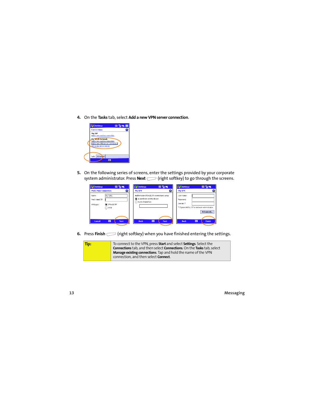 Sprint Nextel 700wx manual On the Tasks tab, select Add a new VPN server connection 