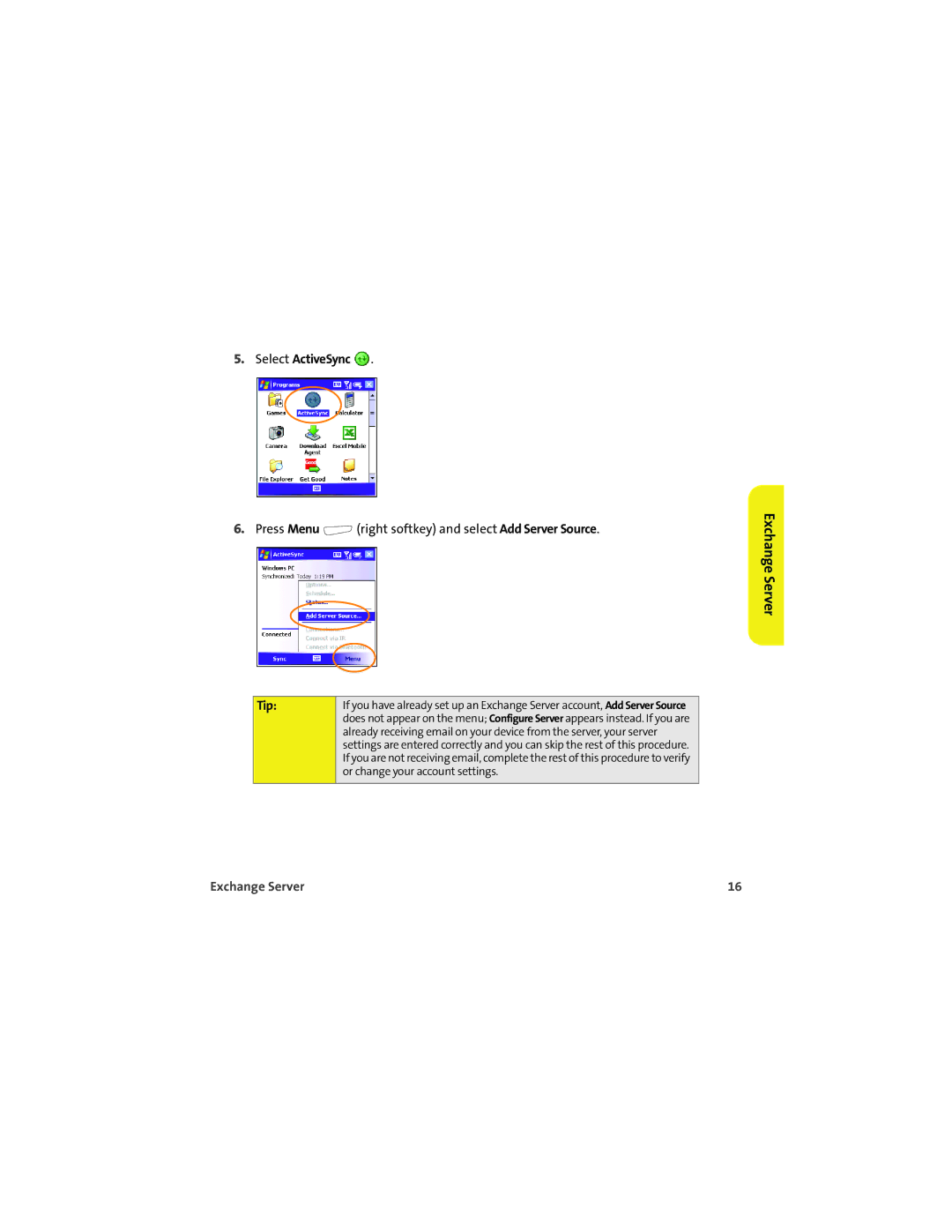 Sprint Nextel 700wx manual Select ActiveSync, Tip 