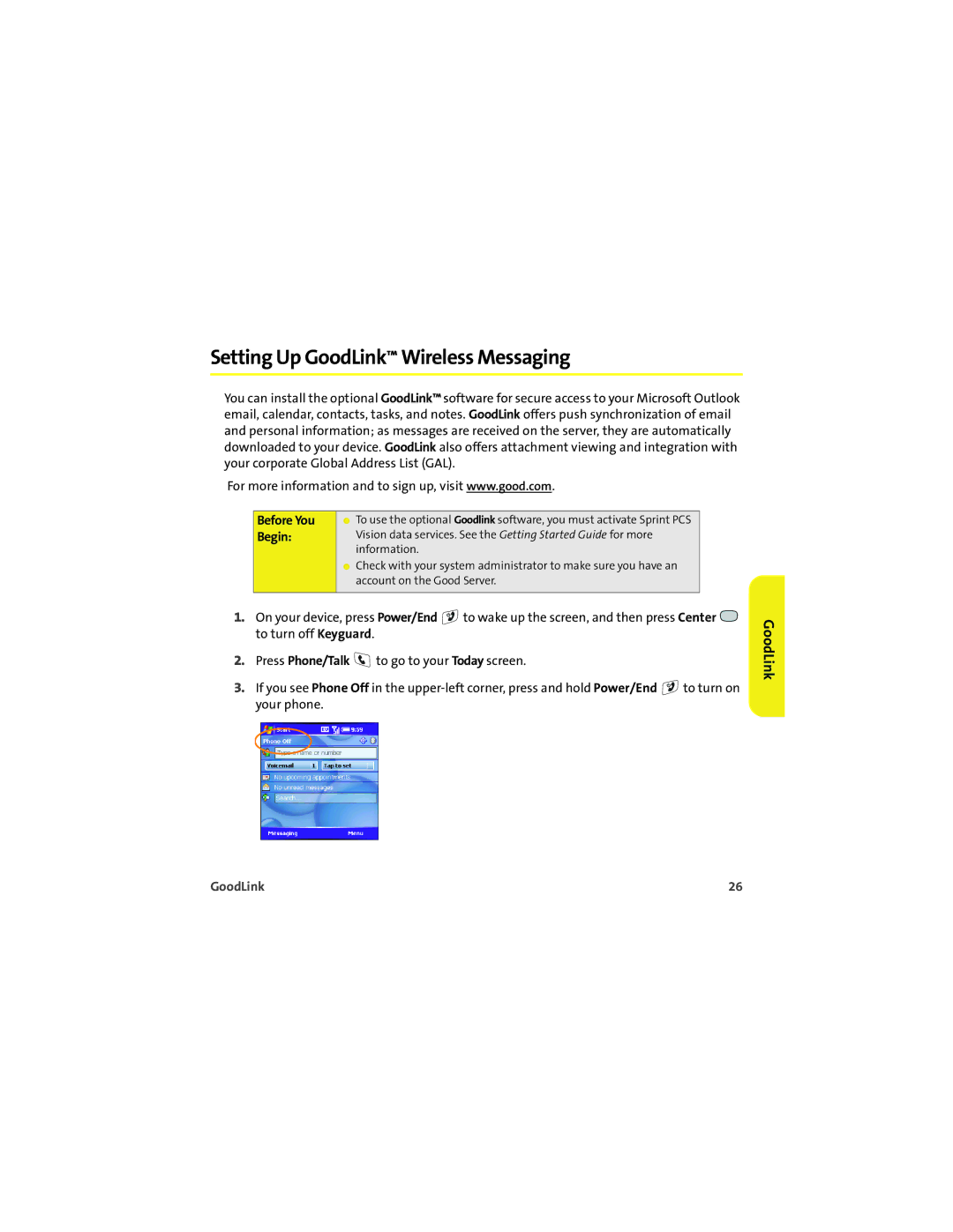 Sprint Nextel 700wx manual Setting Up GoodLink Wireless Messaging, Before You, Begin 