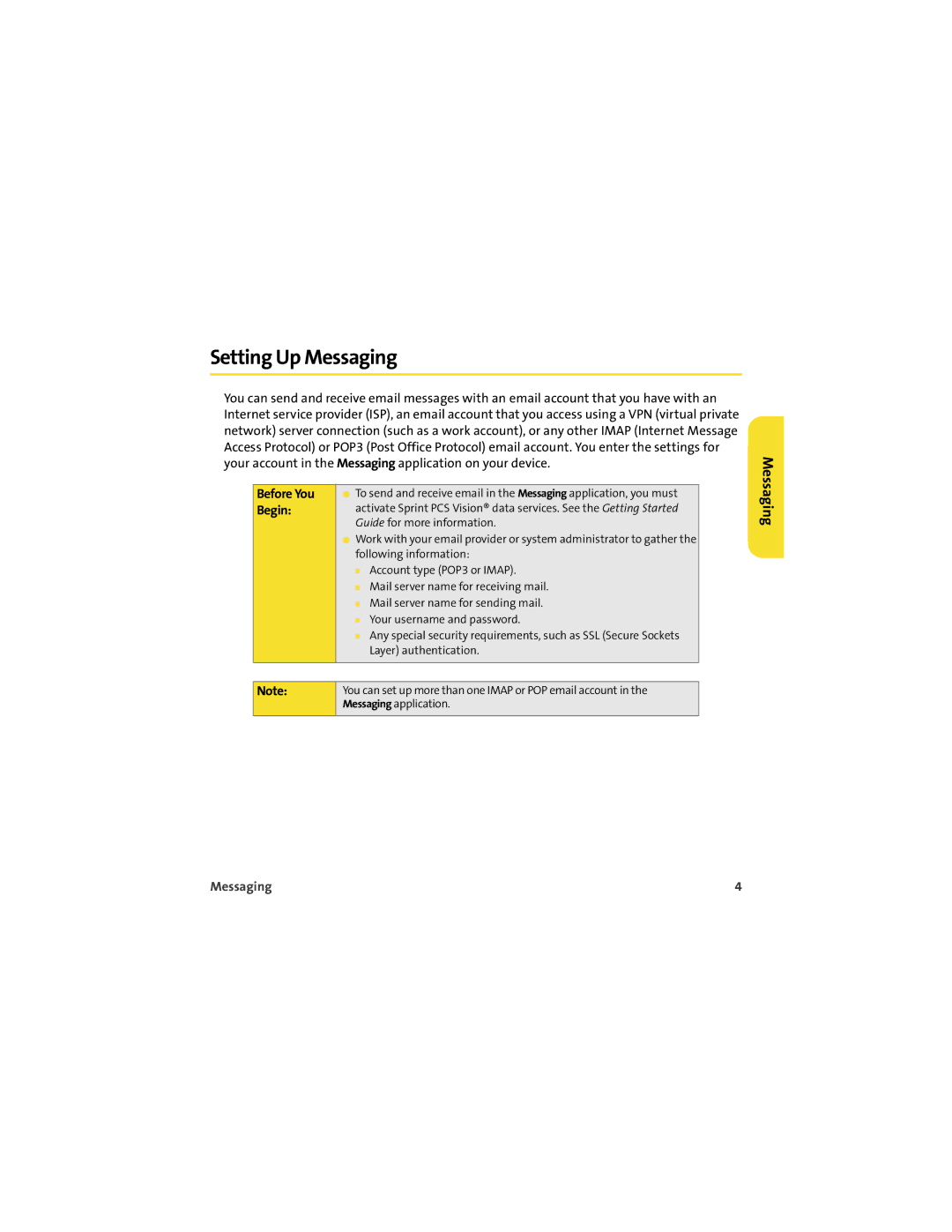 Sprint Nextel 700wx manual Setting Up Messaging, Begin 