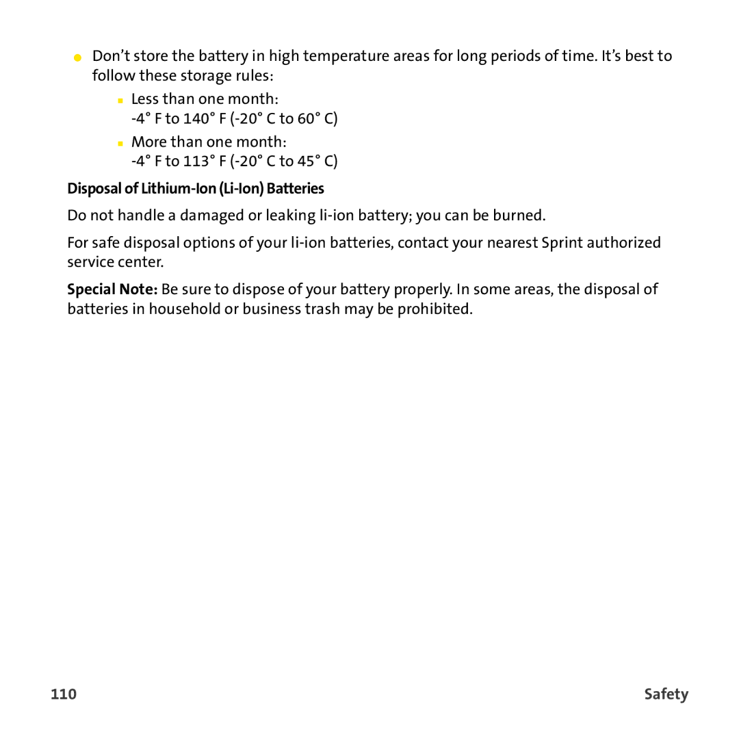 Sprint Nextel 755P manual Disposal of Lithium-Ion Li-Ion Batteries, 110 