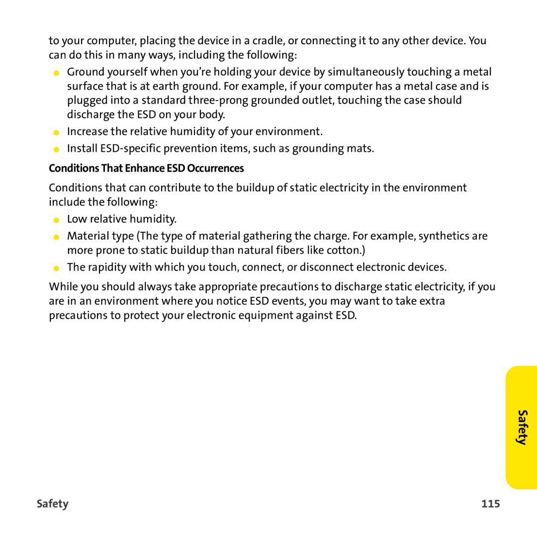 Sprint Nextel 755P manual Conditions That Enhance ESD Occurrences, Safety 115 