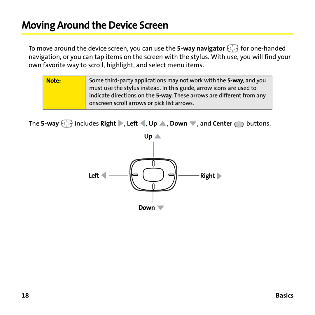 Sprint Nextel 755P manual Moving Around the Device Screen, Left Right Down 