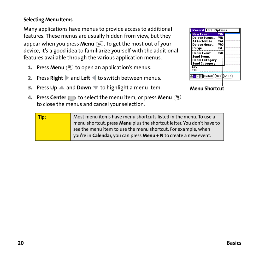 Sprint Nextel 755P manual Selecting Menu Items, Tip 