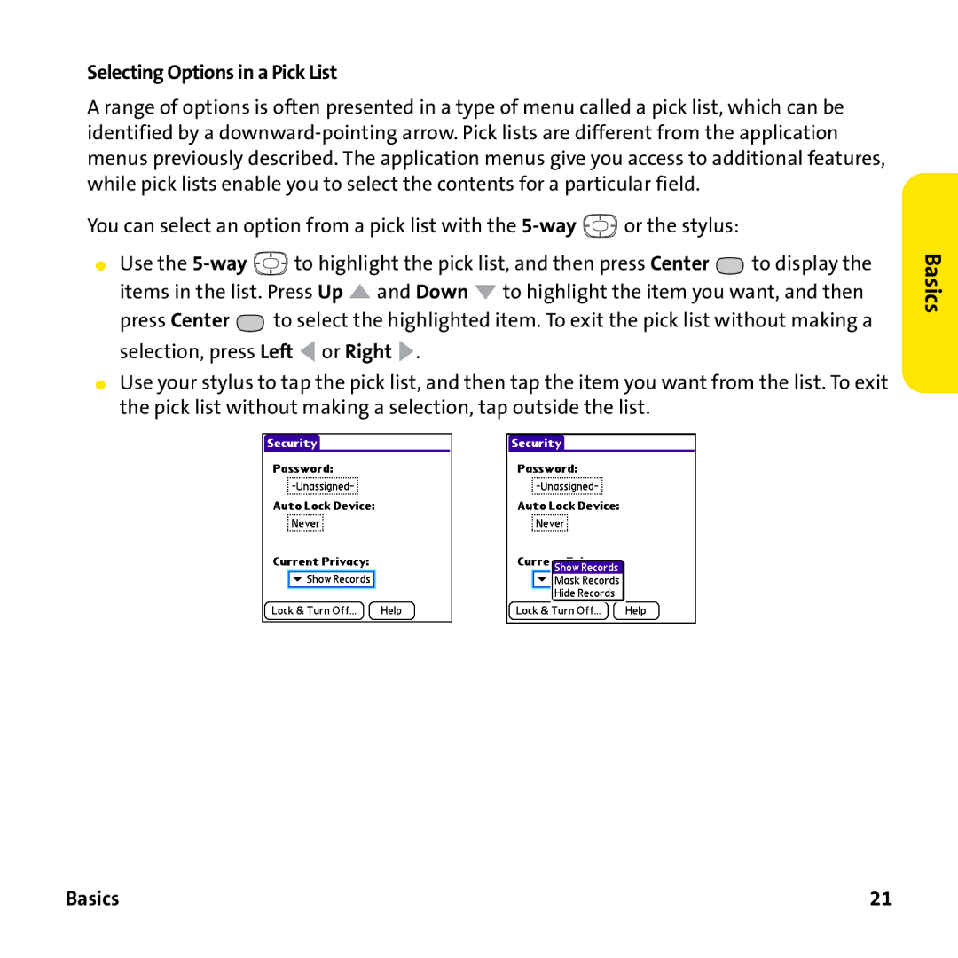 Sprint Nextel 755P manual Selecting Options in a Pick List 