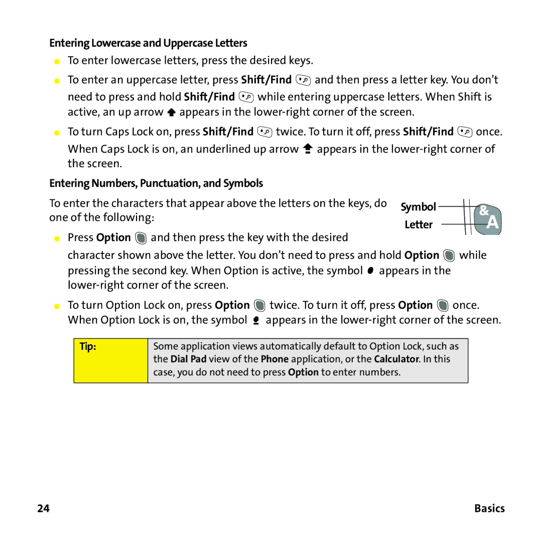 Sprint Nextel 755P manual Entering Lowercase and Uppercase Letters, Entering Numbers, Punctuation, and Symbols 