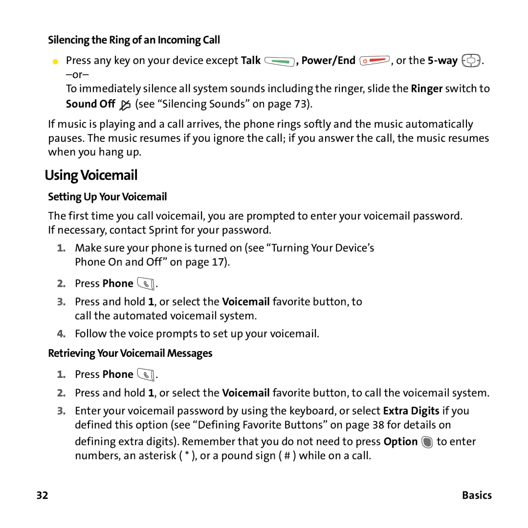 Sprint Nextel 755P manual Using Voicemail, Silencing the Ring of an Incoming Call, Setting Up Your Voicemail 