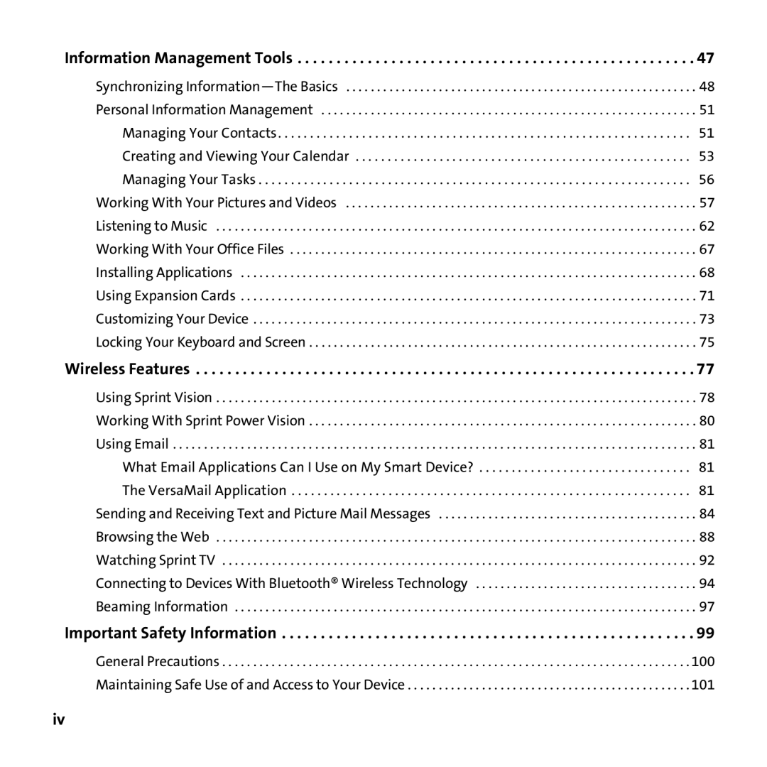 Sprint Nextel 755P manual Information Management Tools 