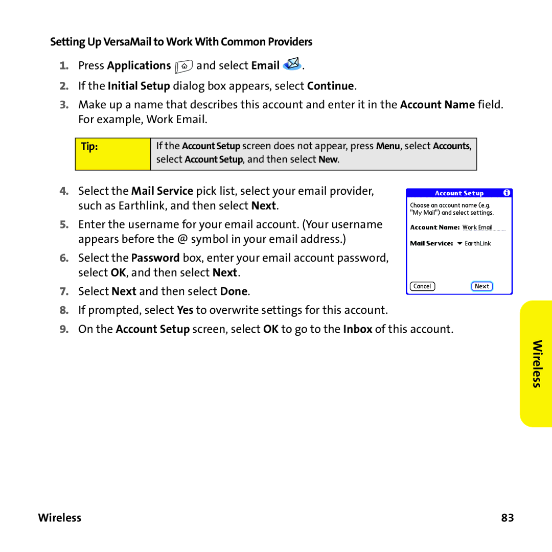 Sprint Nextel 755P manual Setting Up VersaMail to Work With Common Providers 