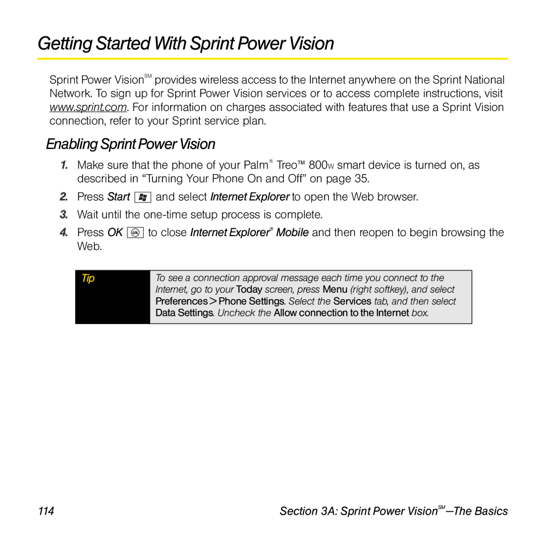 Sprint Nextel 800w manual Getting Started With Sprint Power Vision, Enabling Sprint Power Vision 