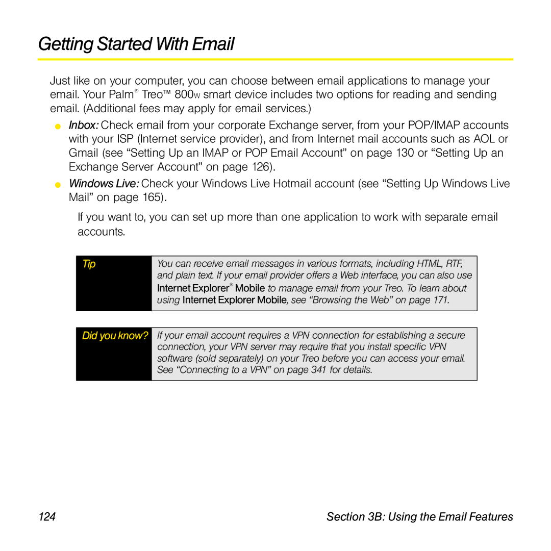 Sprint Nextel 800w manual Getting Started With Email 