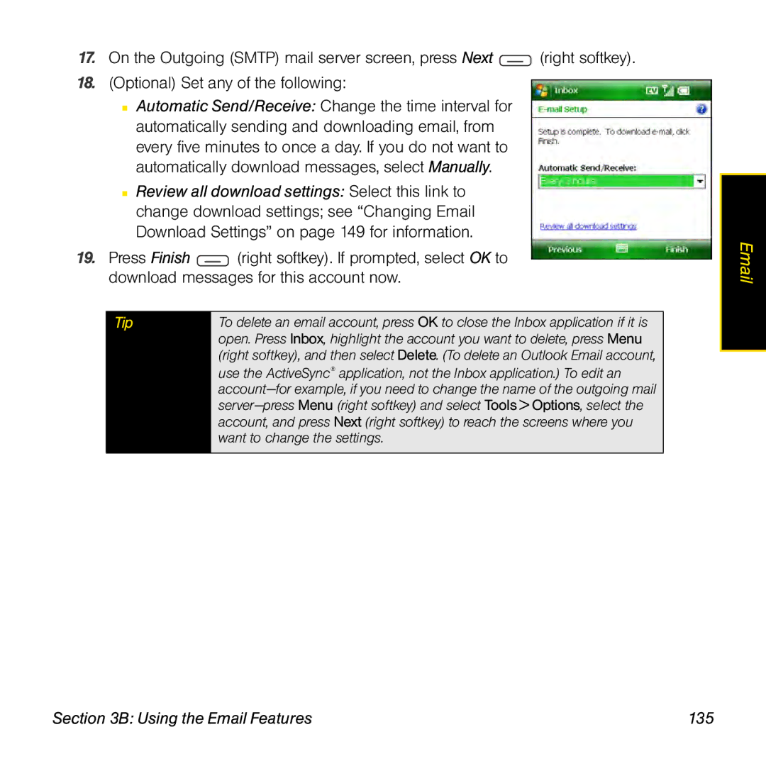 Sprint Nextel 800w manual Using the Email Features 135 