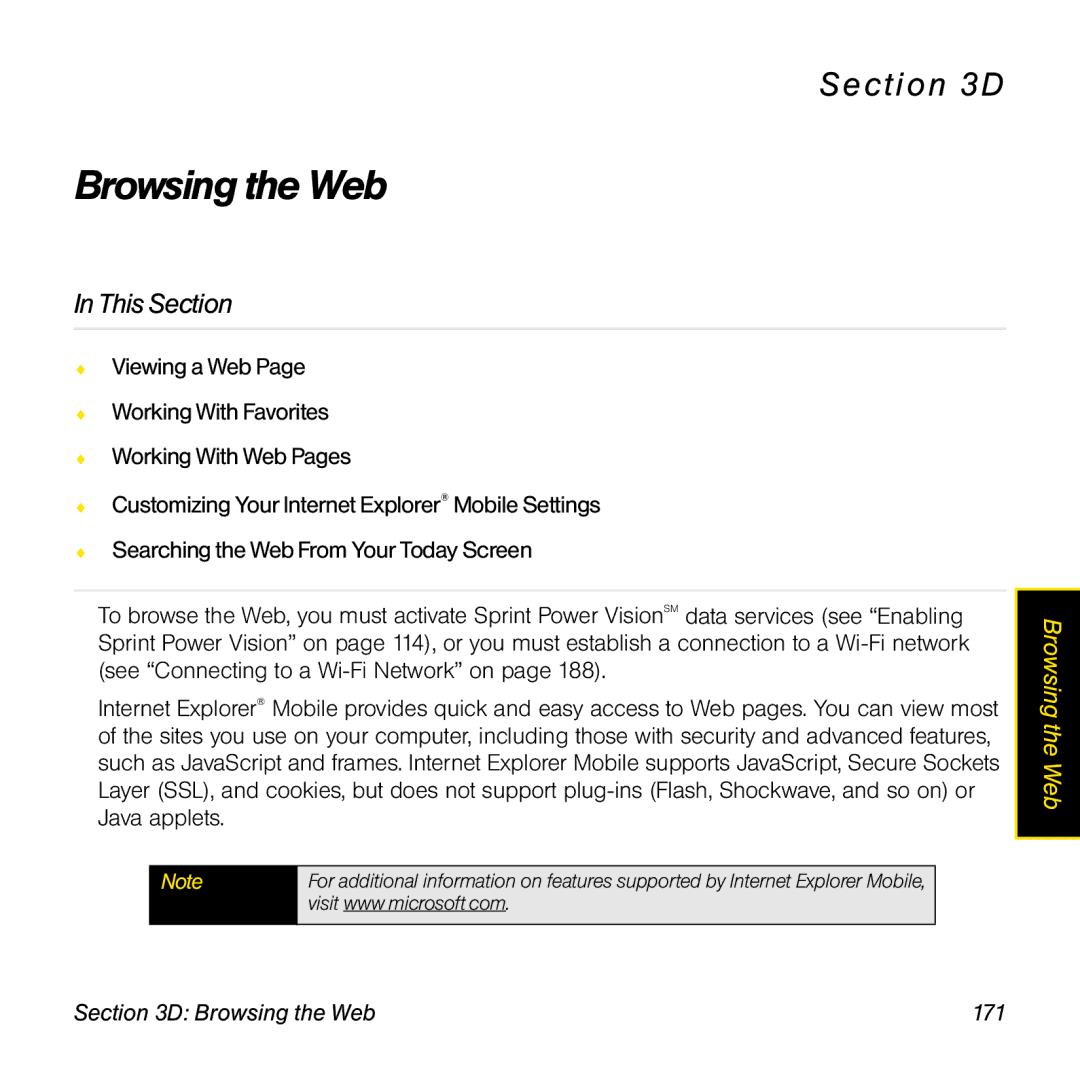 Sprint Nextel 800w manual Browsing the Web 171 