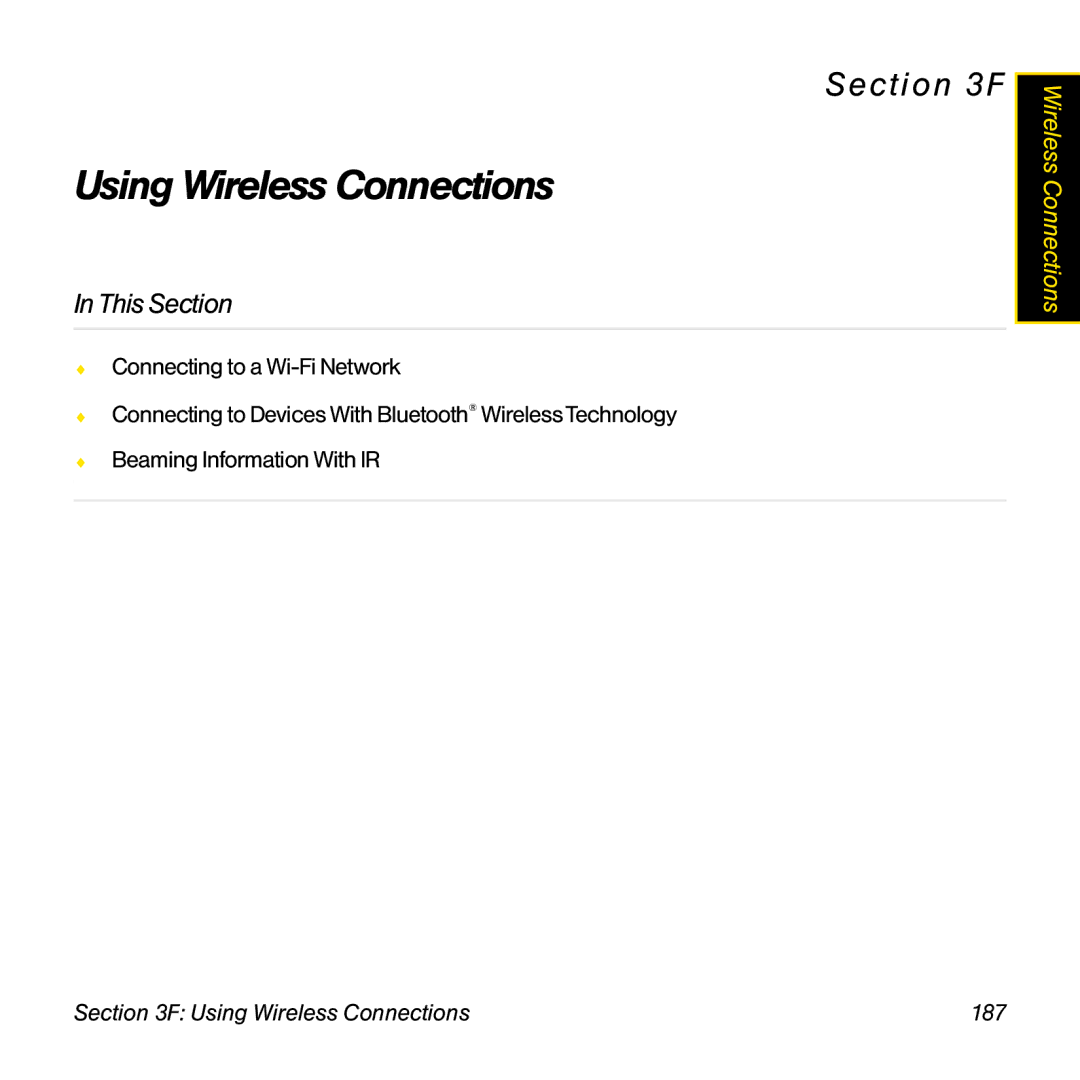 Sprint Nextel 800w manual Using Wireless Connections 187 