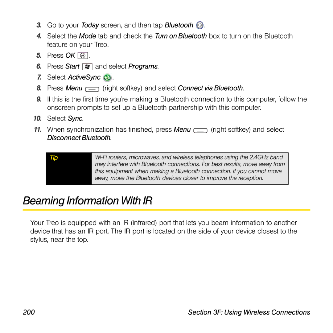 Sprint Nextel 800w manual Beaming Information With IR, 200 