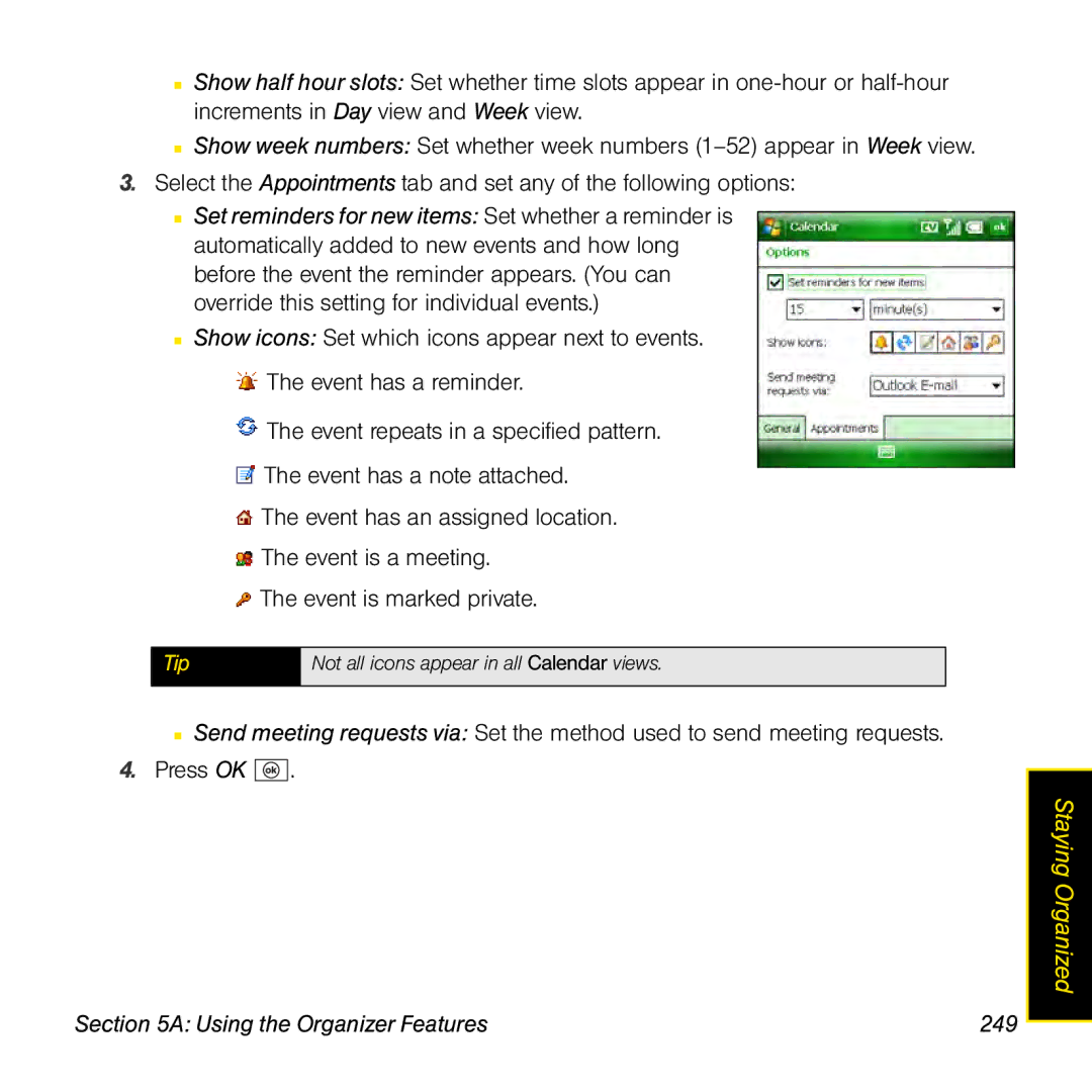 Sprint Nextel 800w manual Using the Organizer Features 249 