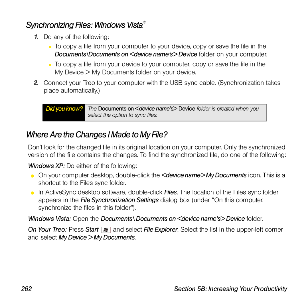 Sprint Nextel 800w manual Synchronizing Files Windows Vista, Where Are the Changes I Made to My File?, 262 