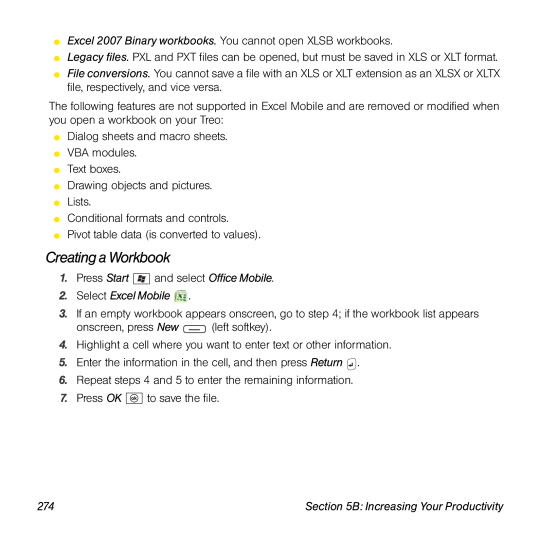 Sprint Nextel 800w manual Creating a Workbook, Select Excel Mobile 