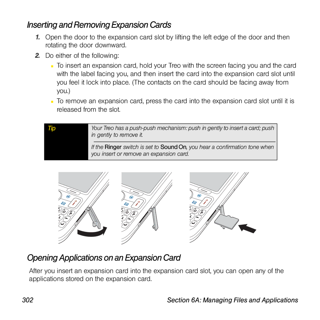 Sprint Nextel 800w manual Inserting and Removing Expansion Cards, Opening Applications on an Expansion Card, 302 