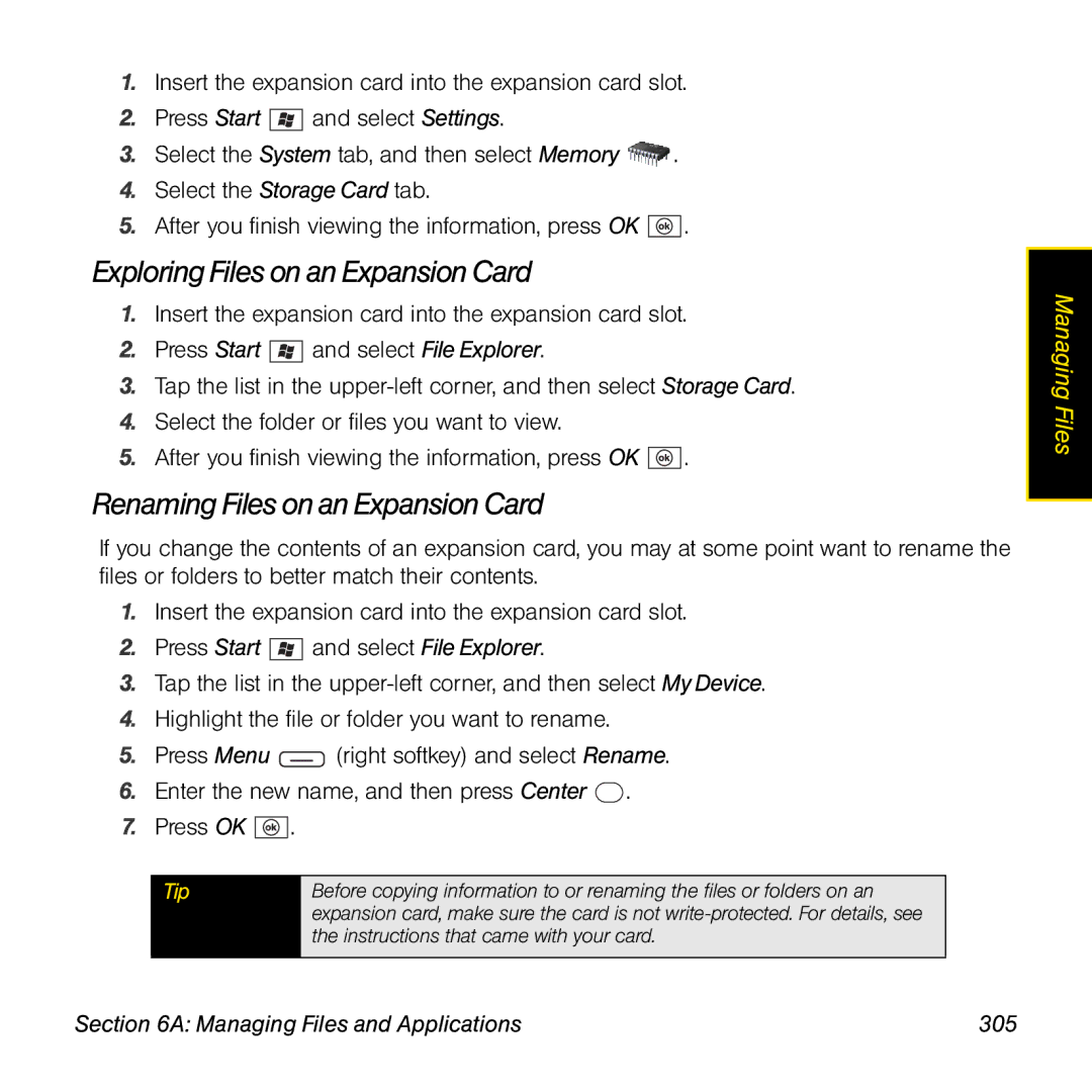 Sprint Nextel 800w manual Exploring Files on an Expansion Card, Renaming Files on an Expansion Card 