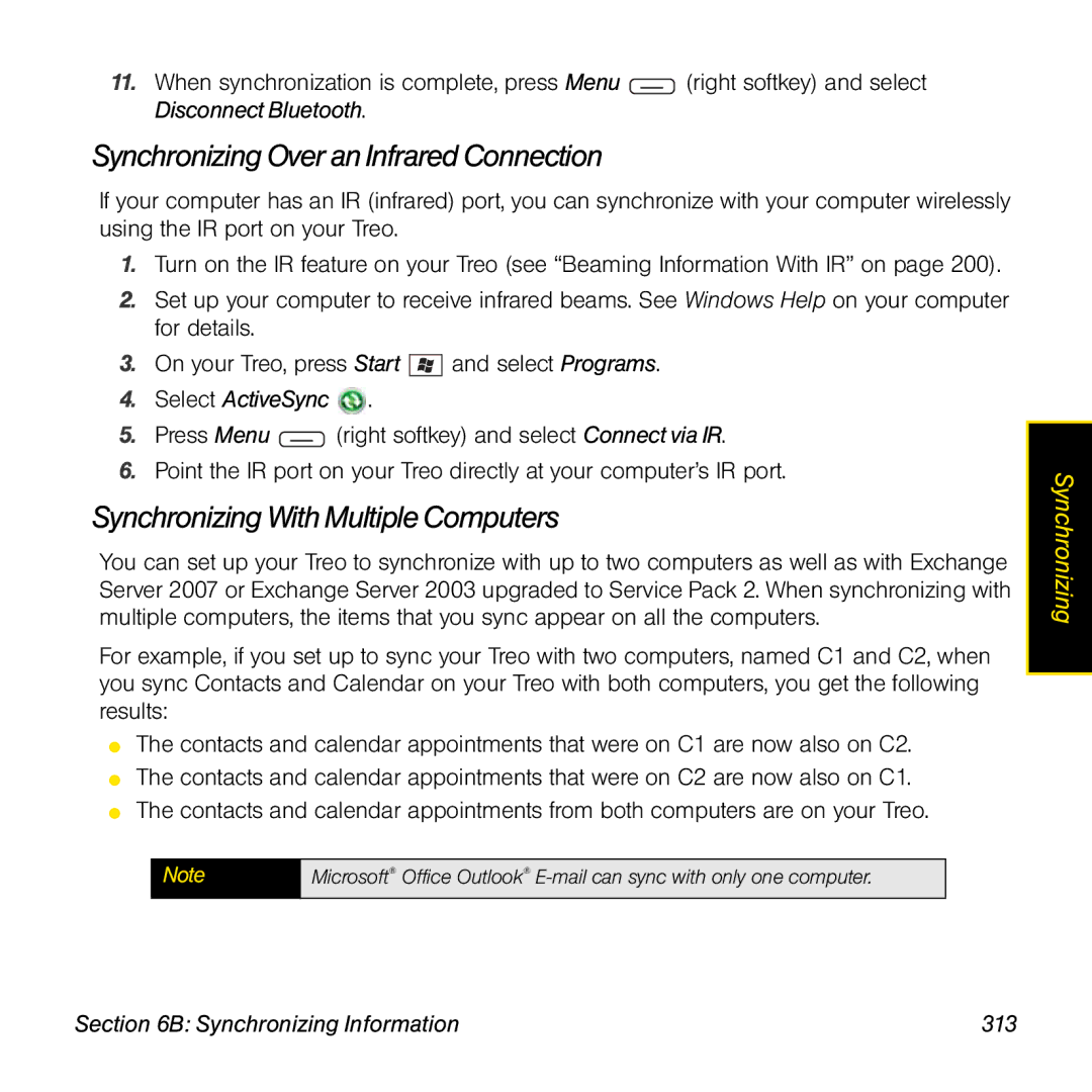 Sprint Nextel 800w manual Synchronizing With Multiple Computers, Synchronizing Information 313 