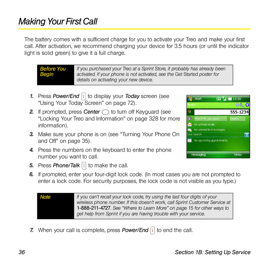 Sprint Nextel 800w manual Making Your First Call, Before You Begin 