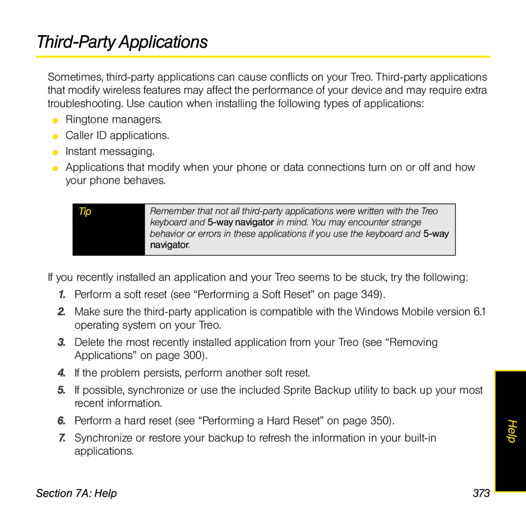 Sprint Nextel 800w manual Third-Party Applications, Help 373 