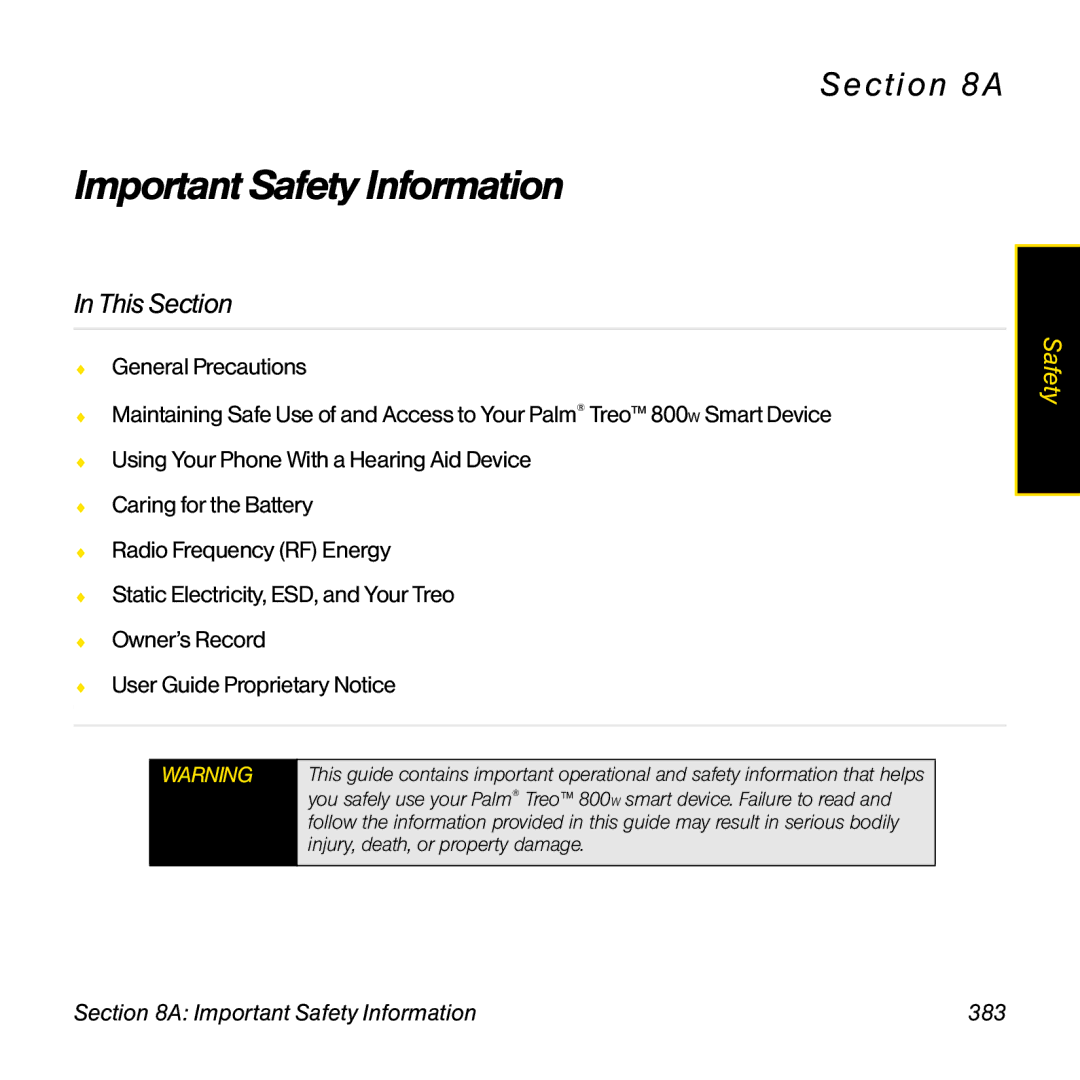 Sprint Nextel 800w manual Important Safety Information 383 