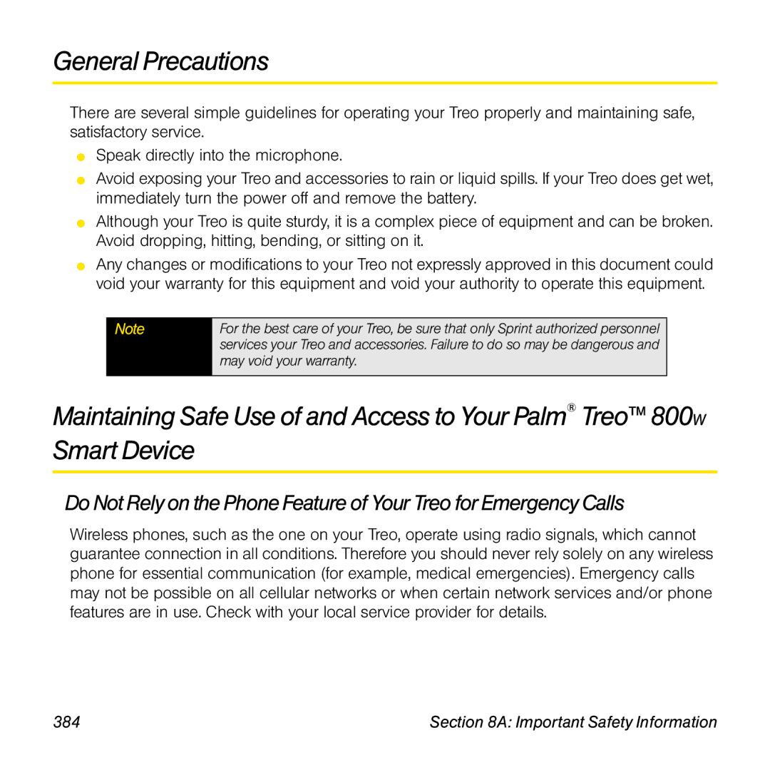 Sprint Nextel 800w manual General Precautions, Important Safety Information 