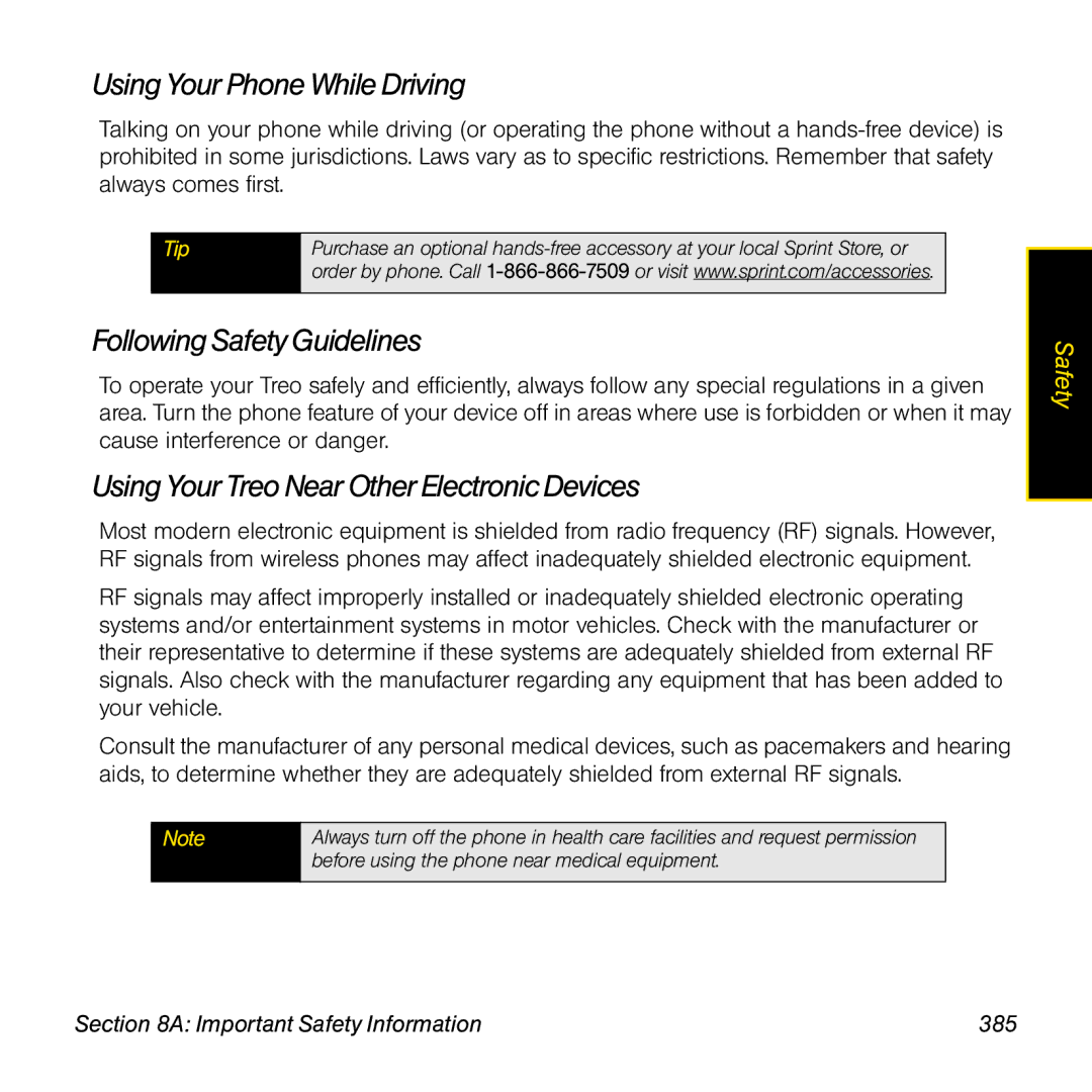 Sprint Nextel 800w manual Using Your Phone While Driving, Following Safety Guidelines, Important Safety Information 385 