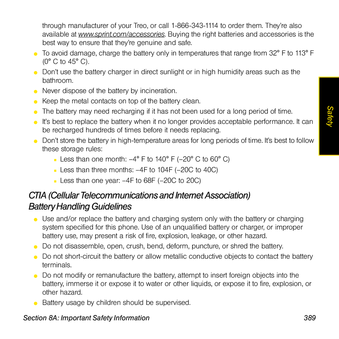 Sprint Nextel 800w manual Important Safety Information 389 