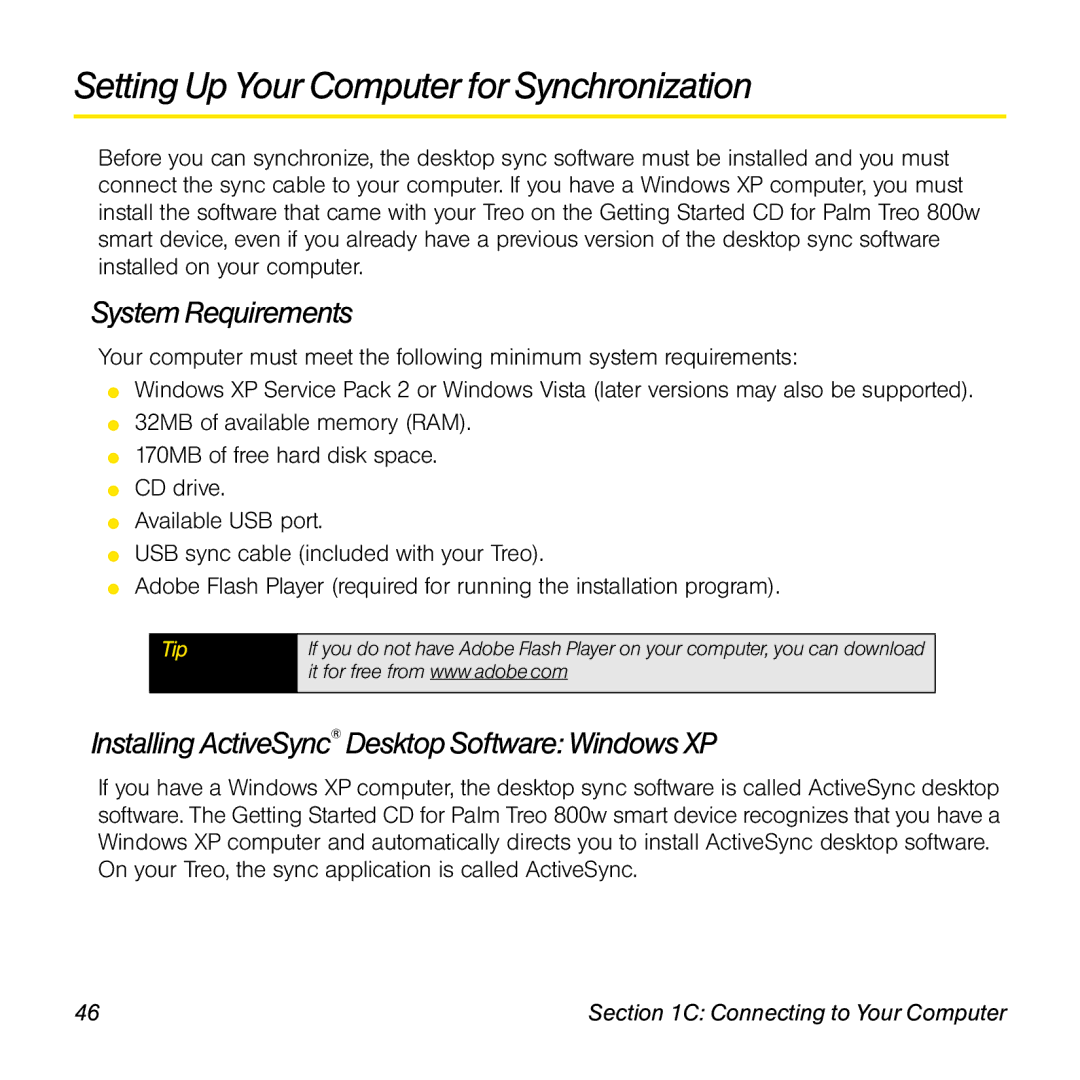 Sprint Nextel 800w manual Setting Up Your Computer for Synchronization, System Requirements 