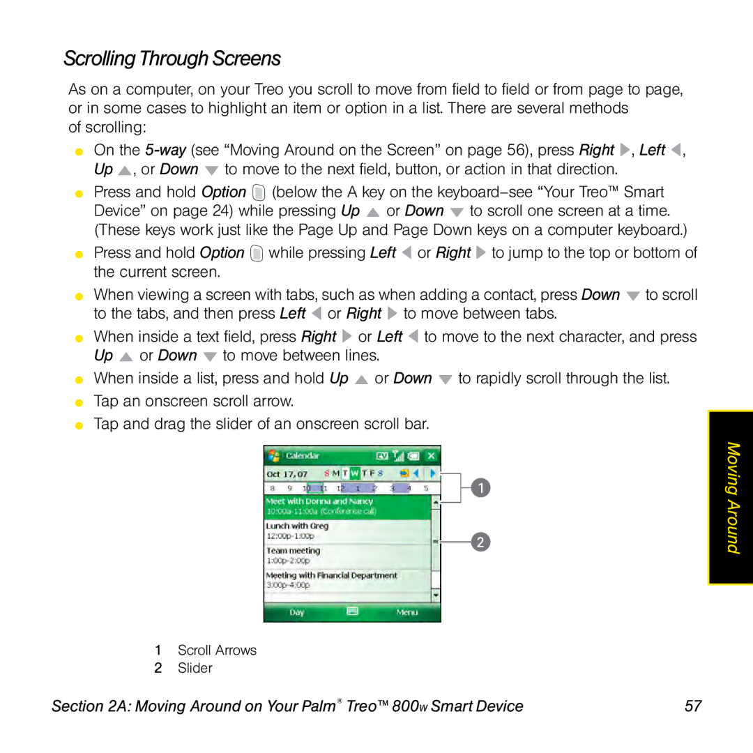 Sprint Nextel 800w manual Scrolling Through Screens 