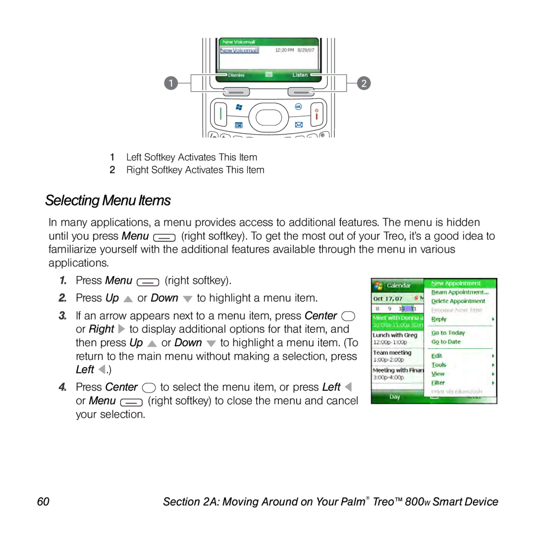 Sprint Nextel 800w manual Selecting Menu Items 