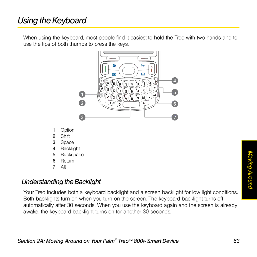 Sprint Nextel 800w manual Using the Keyboard, Understanding the Backlight 