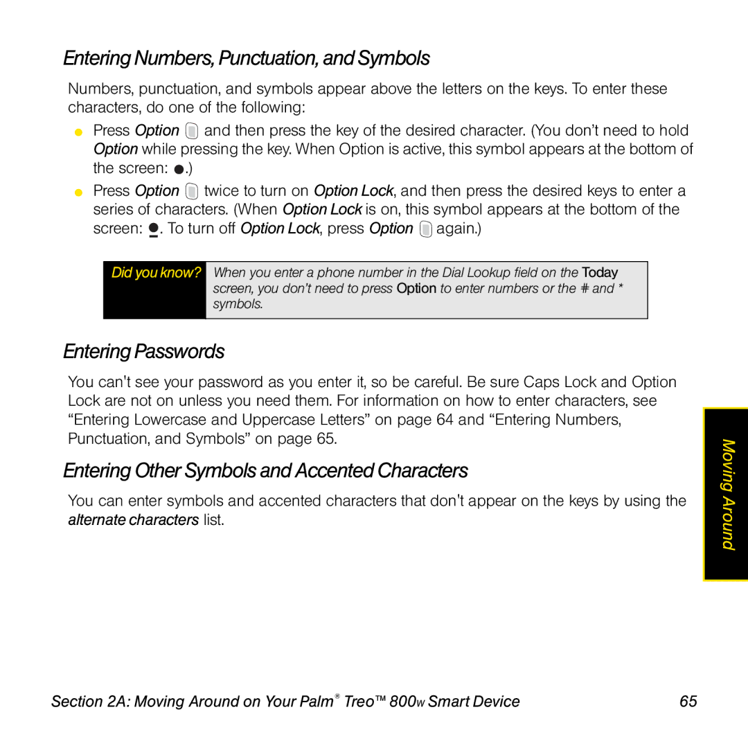 Sprint Nextel 800w manual Entering Numbers, Punctuation, and Symbols, Entering Passwords 