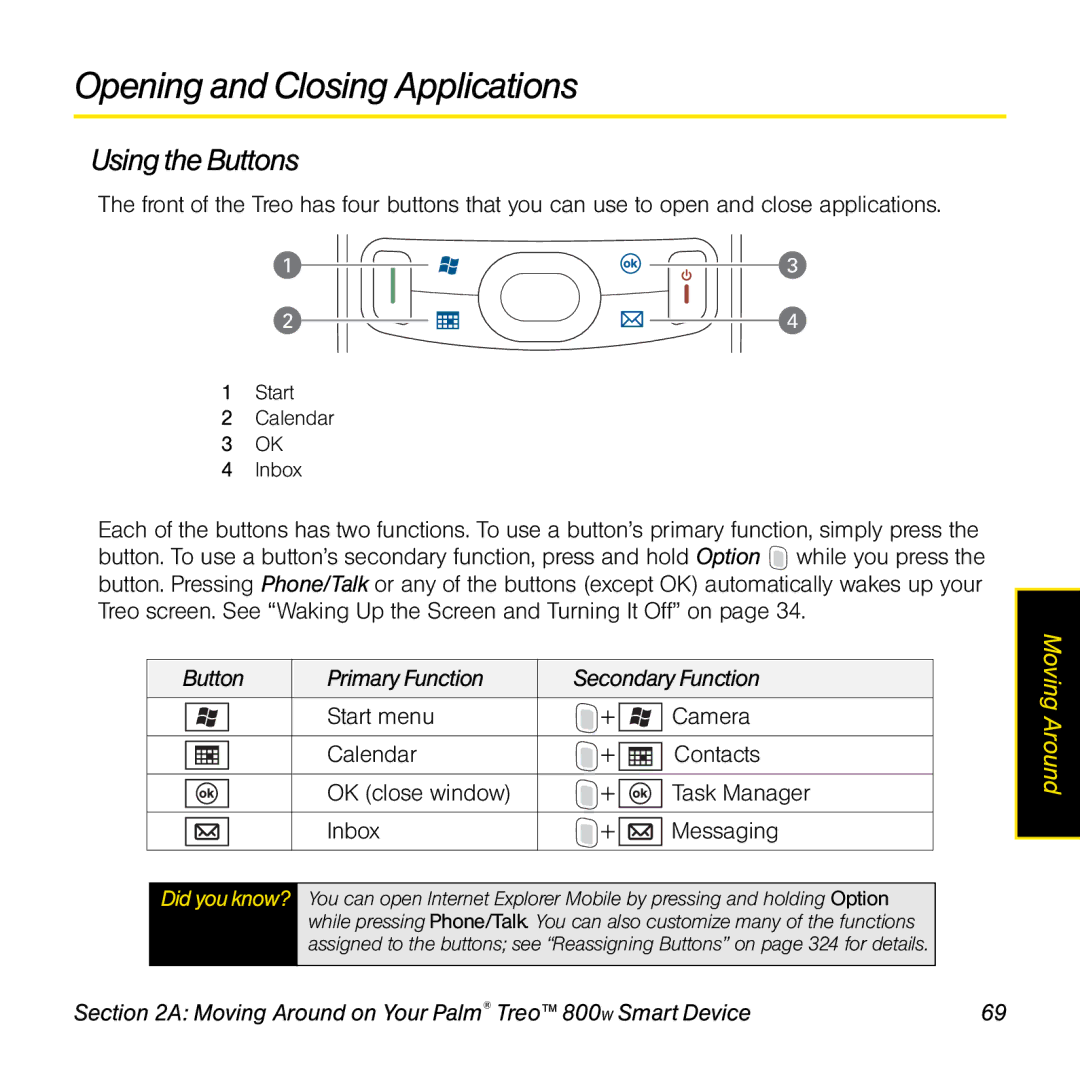 Sprint Nextel 800w manual Opening and Closing Applications, Using the Buttons 