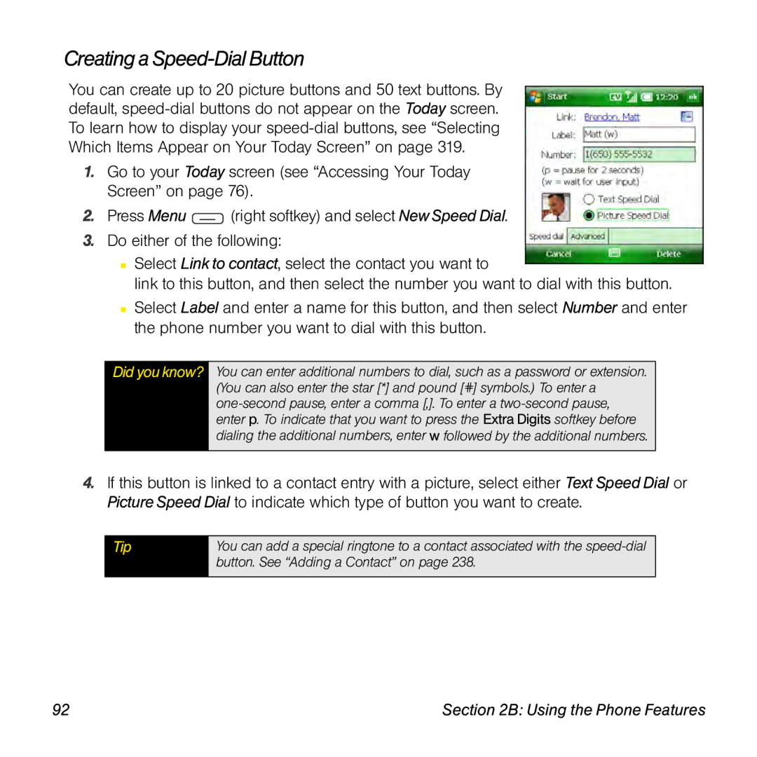 Sprint Nextel 800w manual Creating a Speed-Dial Button 