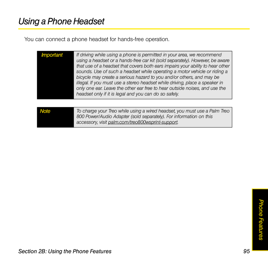 Sprint Nextel 800w manual Using a Phone Headset, You can connect a phone headset for hands-free operation 