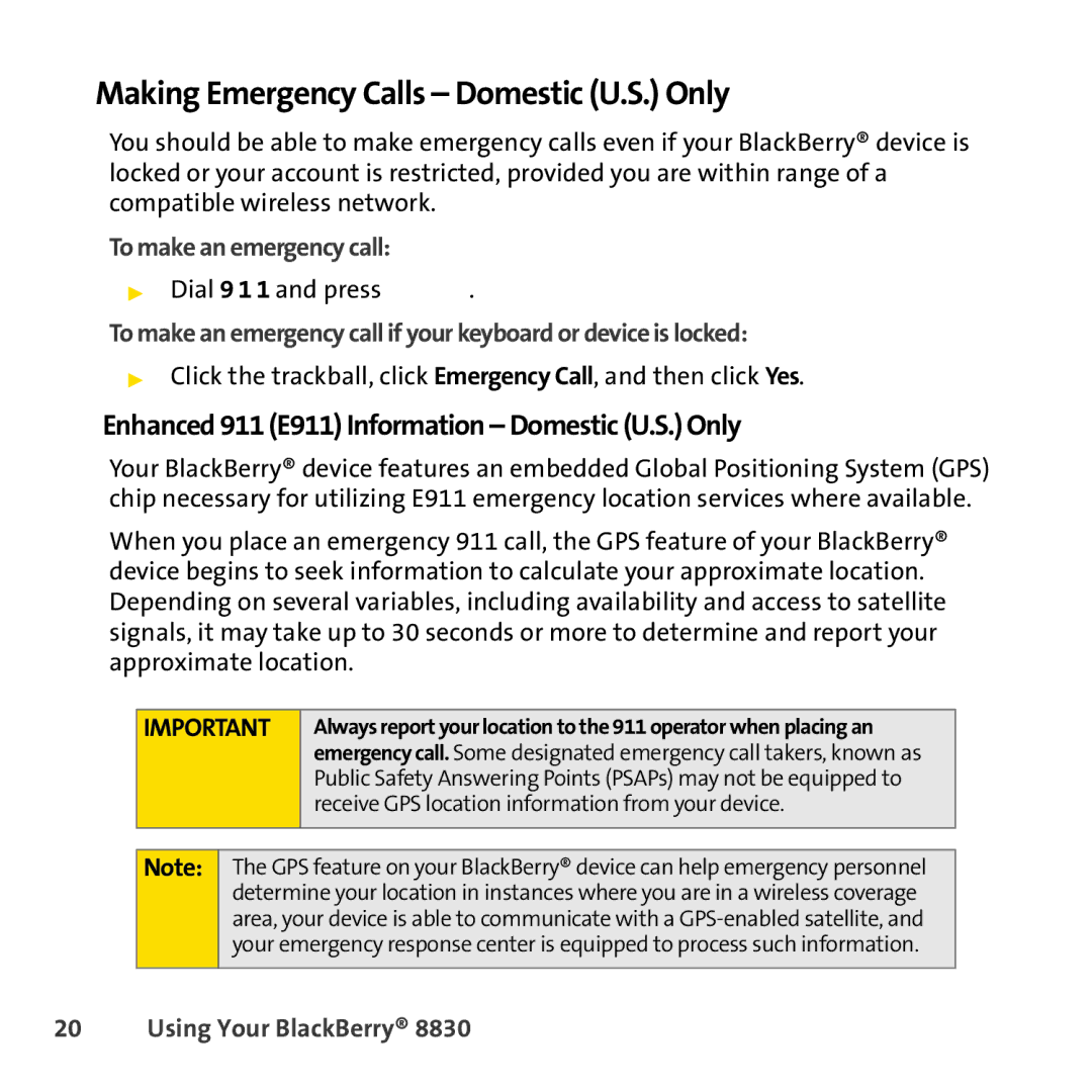 Sprint Nextel 8830 manual Making Emergency Calls Domestic U.S. Only, Enhanced 911 E911 Information Domestic U.S. Only 