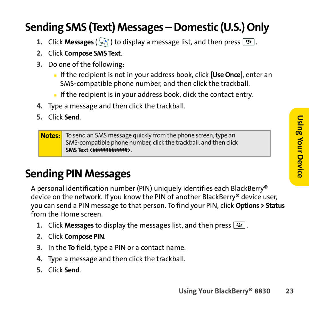 Sprint Nextel 8830 manual Sending PIN Messages, Click Compose SMS Text, Click Compose PIN 