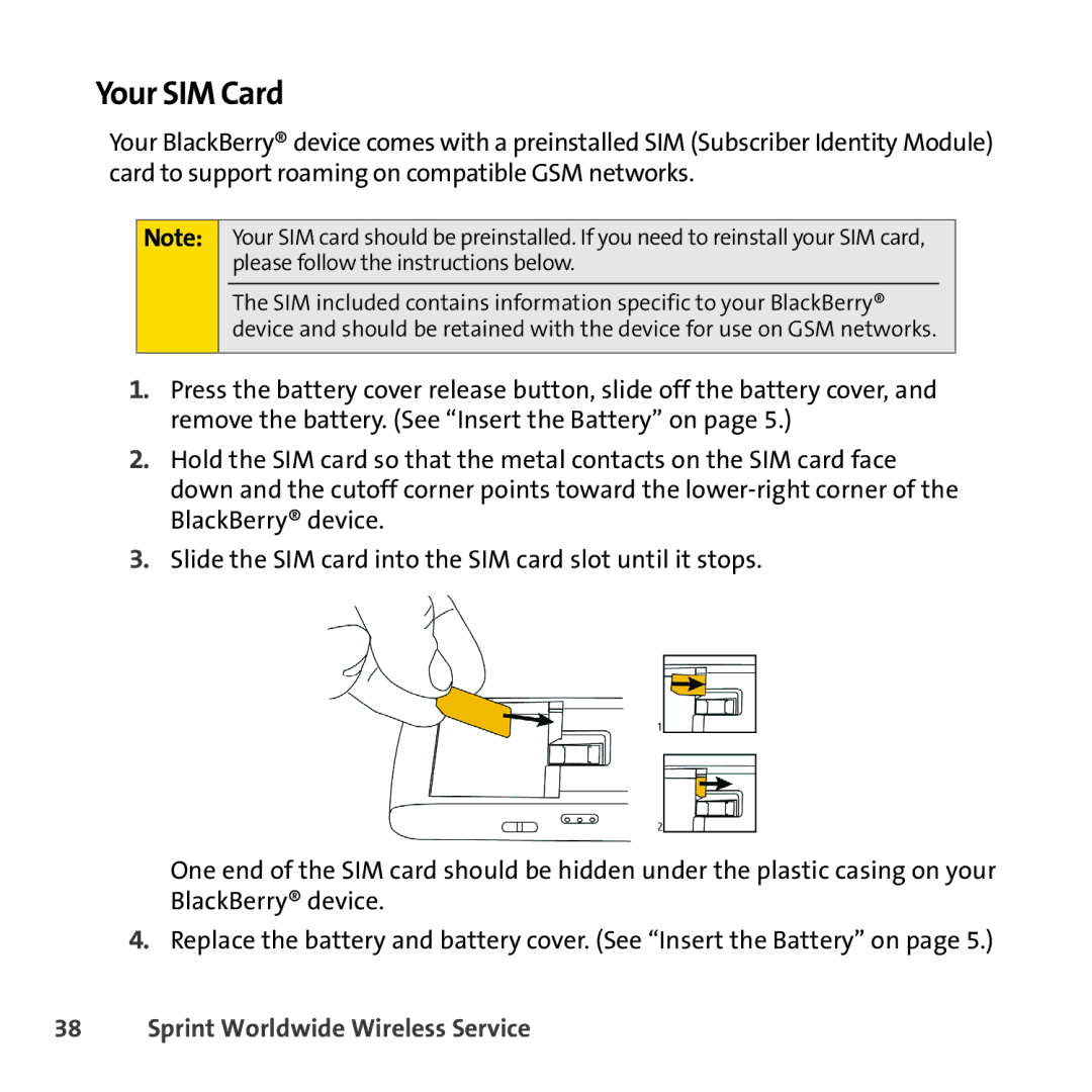 Sprint Nextel 8830 manual Your SIM Card, Sprint Worldwide Wireless Service 