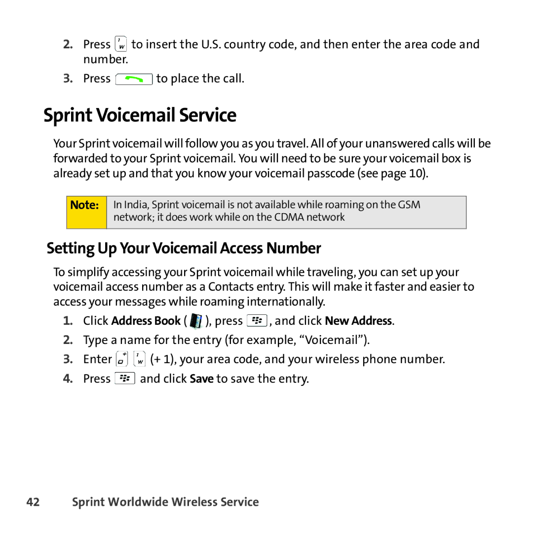 Sprint Nextel 8830 manual Sprint Voicemail Service, Setting Up Your Voicemail Access Number 