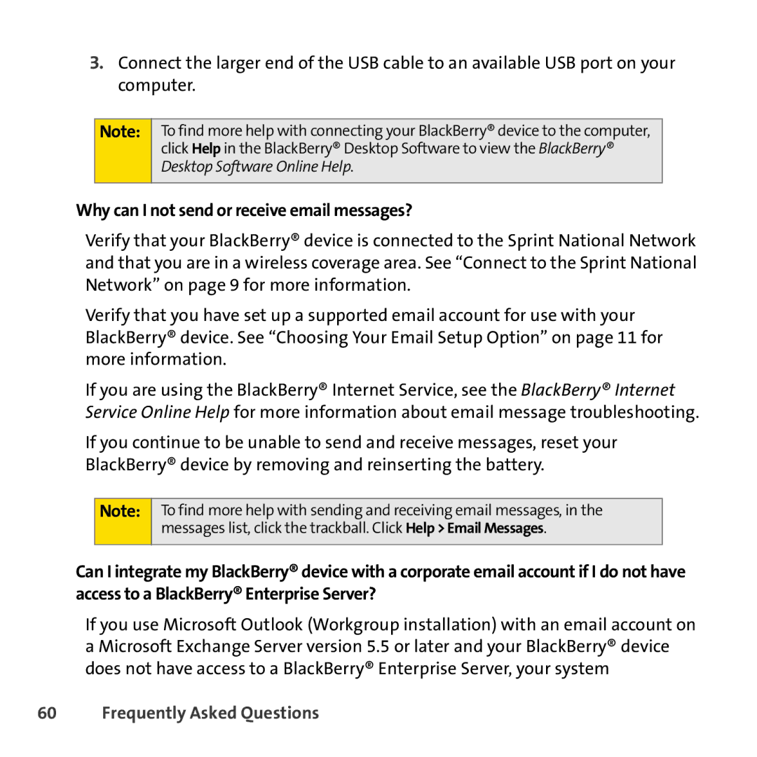 Sprint Nextel 8830 manual Why can I not send or receive email messages?, Frequently Asked Questions 